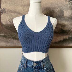 Aerie Blue Ribbed Knit Crop Top